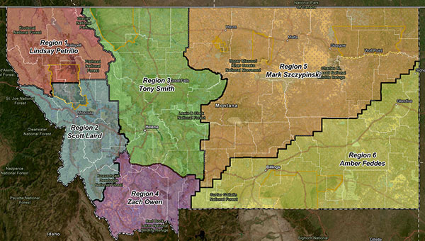 Map displaying the various regions and their designated Regional Land Stewards.