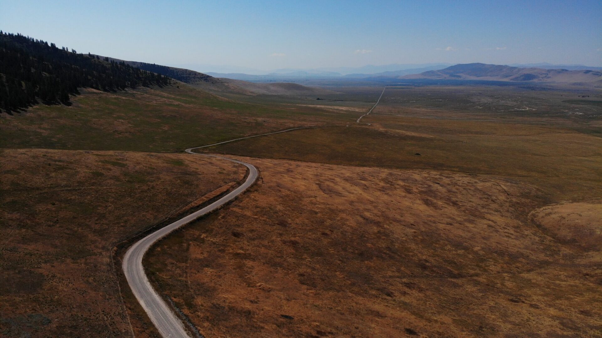 Rural road running through ranch land.